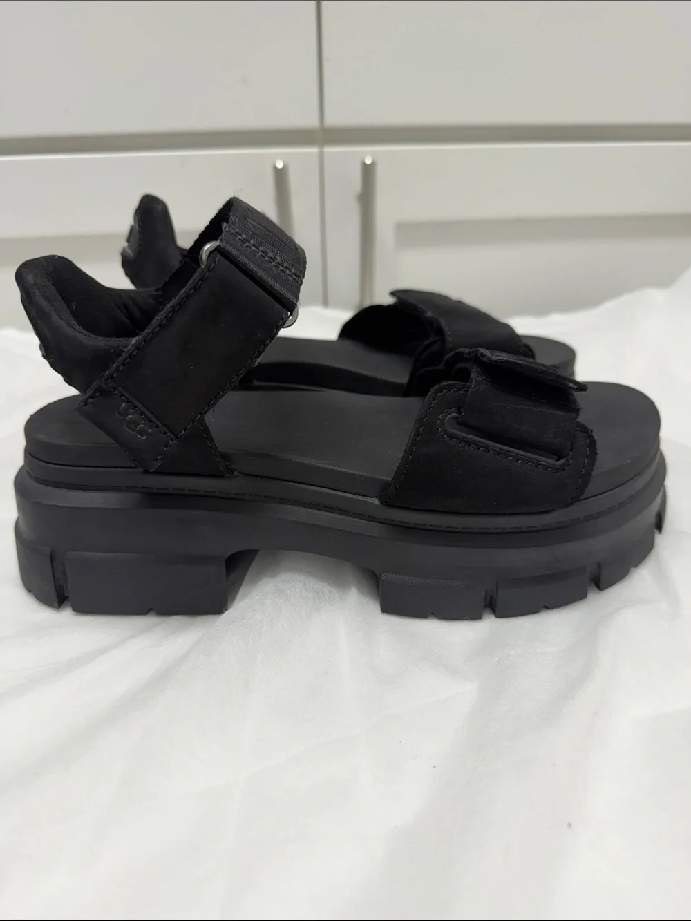 UGG Black Chunky Platform Velcro Sandals